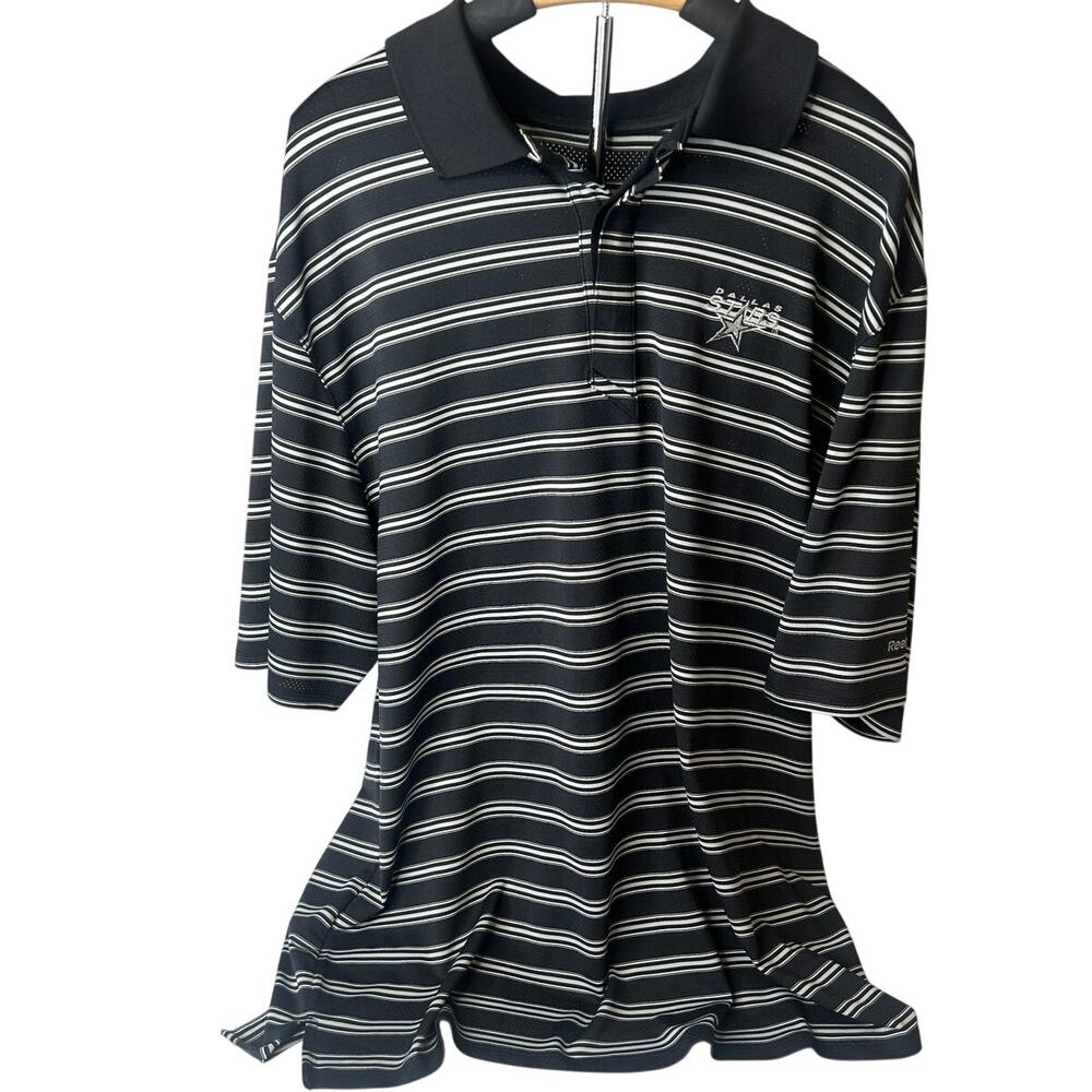 Reebok Vintage Black & White striped golf Polo Dallas Stars logo sz xl